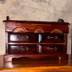 Handmade Vintage Wooden Jewelry Box Treasure Chest Stash Spot Lift Top/2 Drawer